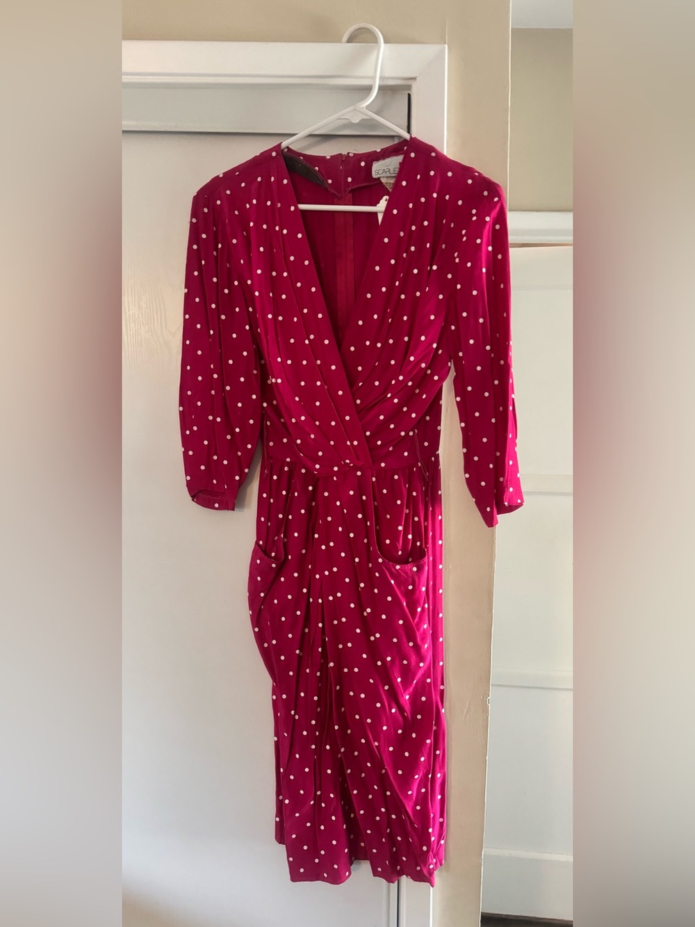 Vintage Polka Dot Midi Dress - fuchsia